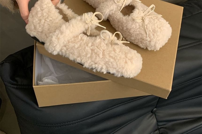 Shoes Wedge Fleece Hidden Square Jane Bow Mary Toe