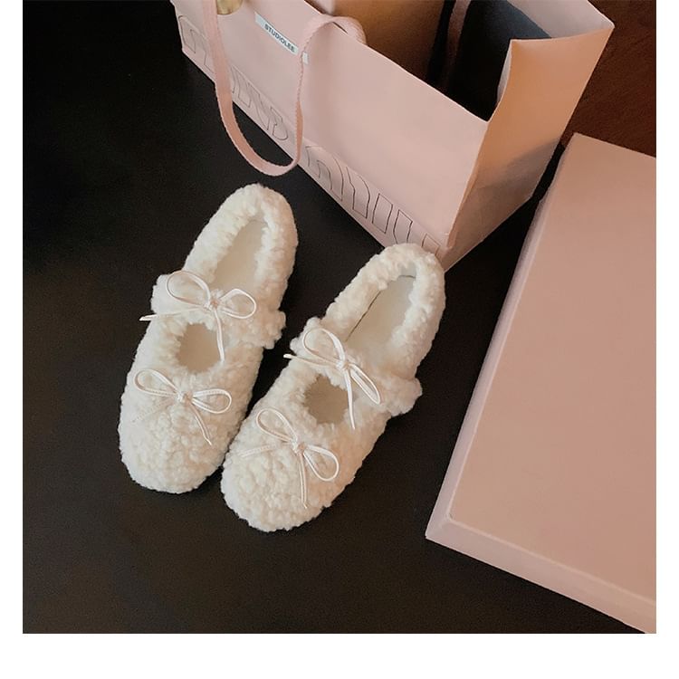 Hidden Wedge Jane Fleece Mary Bow Shoes