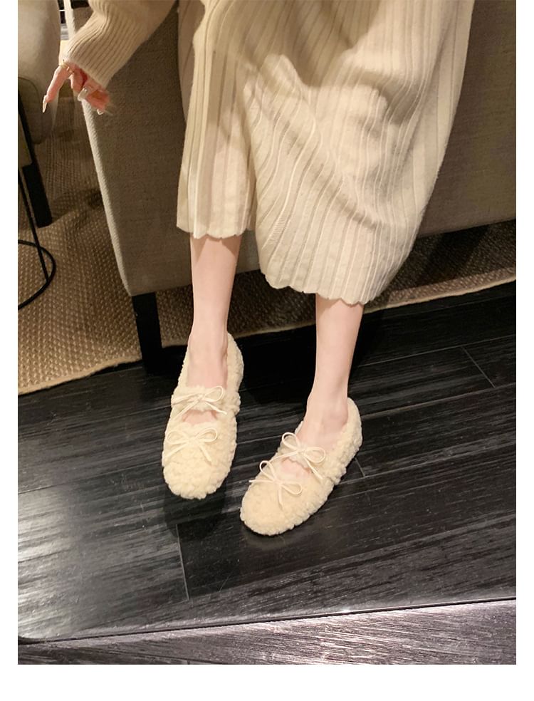 Hidden Wedge Jane Fleece Mary Bow Shoes
