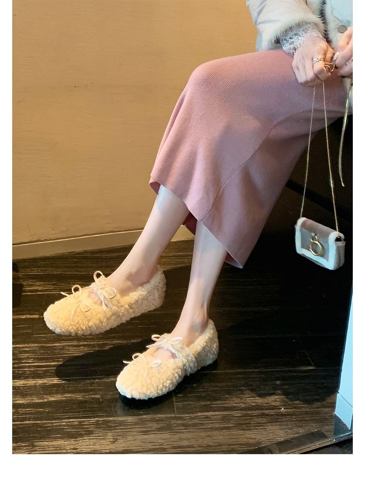 Hidden Wedge Jane Fleece Mary Bow Shoes