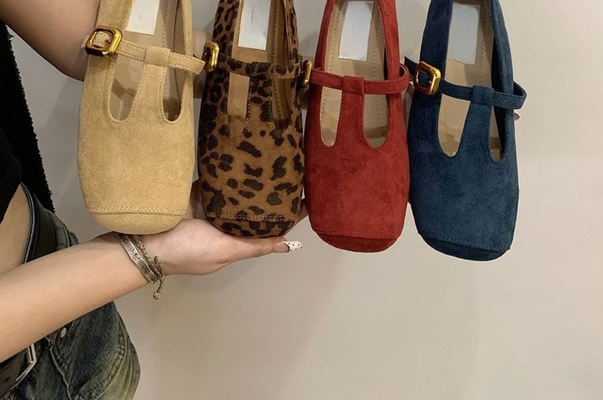 Flats Suede T-Strap Toe Square Faux