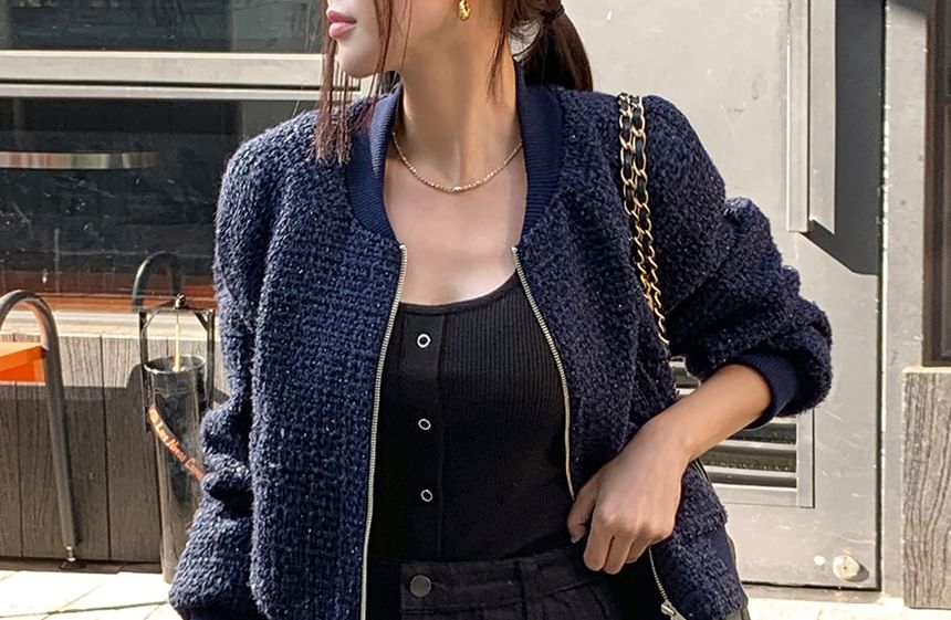 Tweed Zip Bomber Jacket