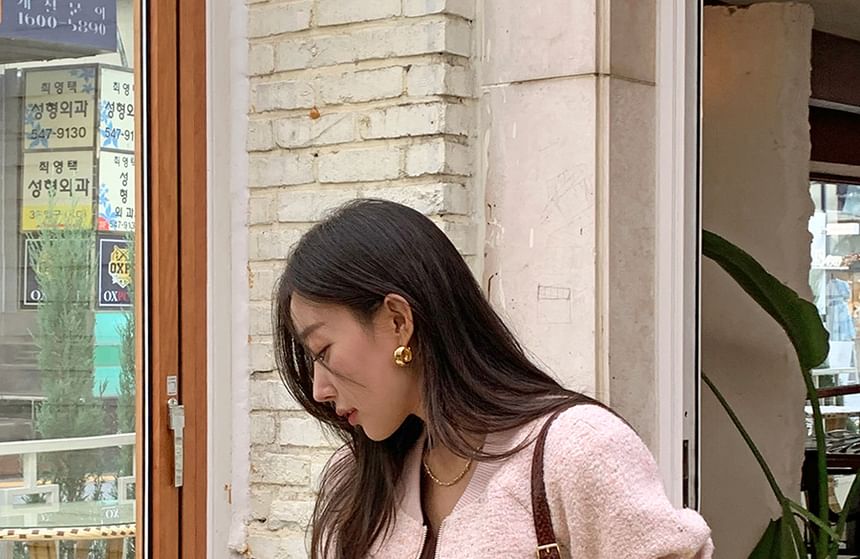 Tweed Zip Bomber Jacket