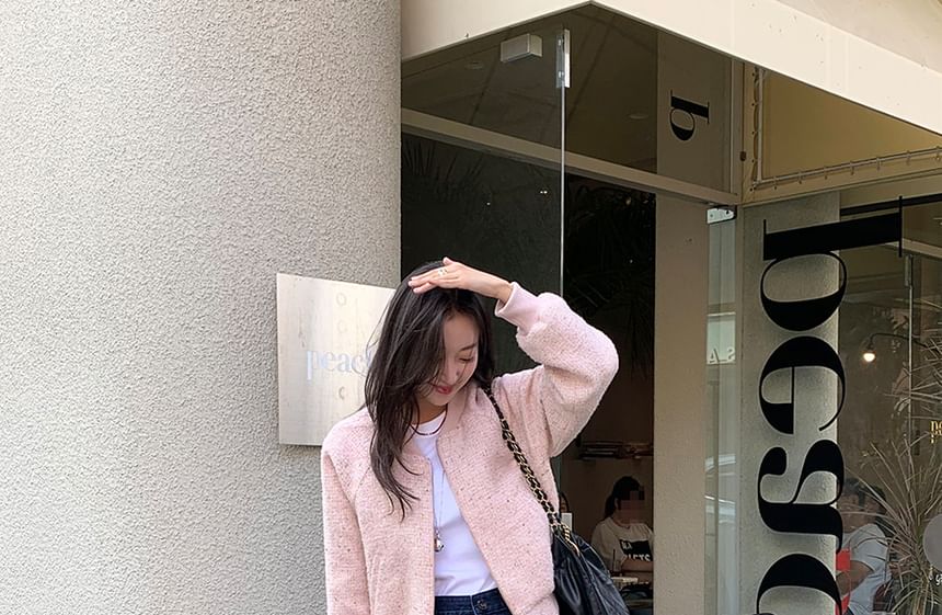 Tweed Zip Bomber Jacket