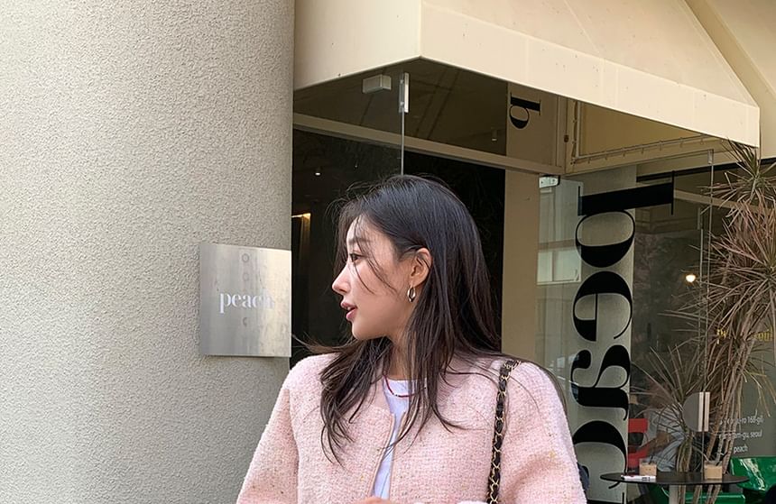 Tweed Zip Bomber Jacket