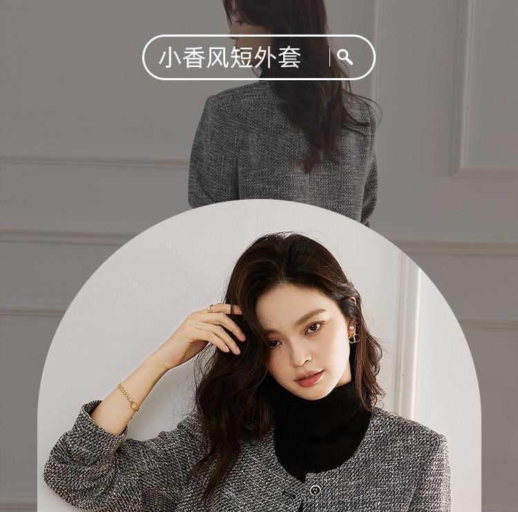 Round Neck Tweed Button Cropped Jacket