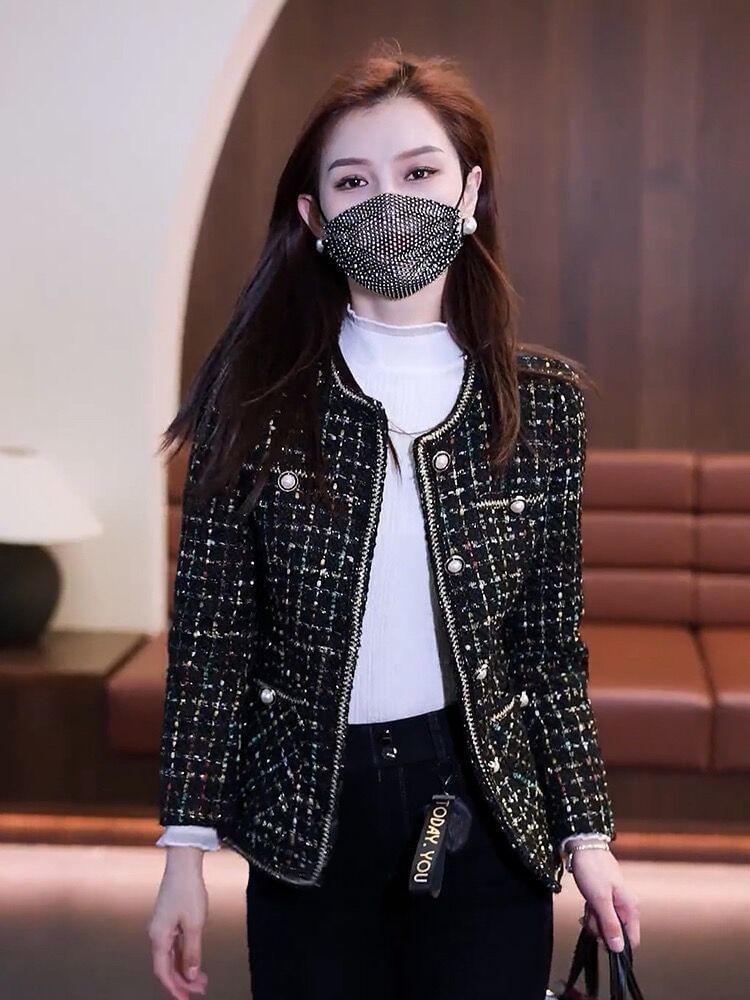 Plaid Tweed Button-Up Jacket