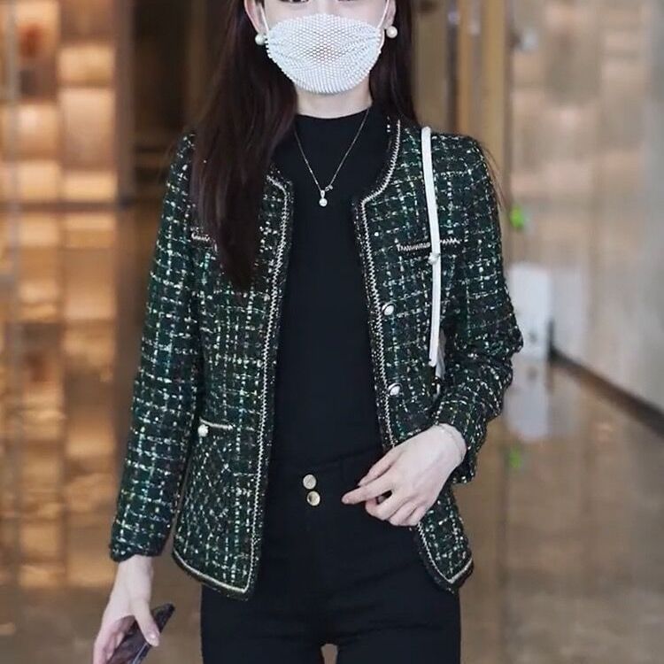 Plaid Tweed Button-Up Jacket