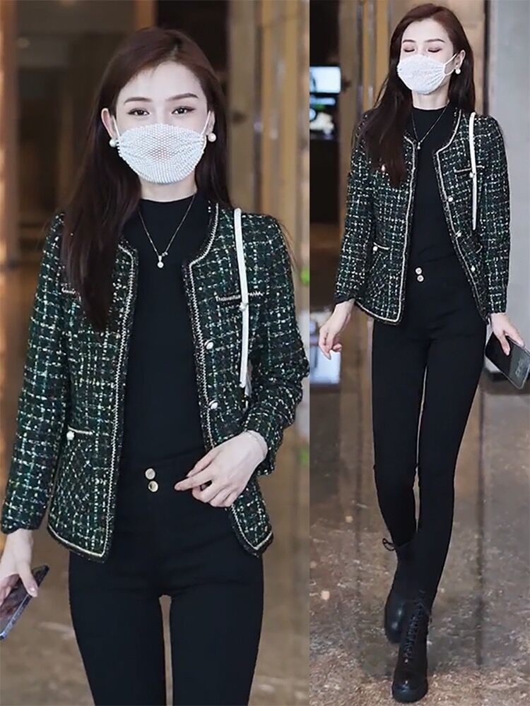 Plaid Tweed Button-Up Jacket