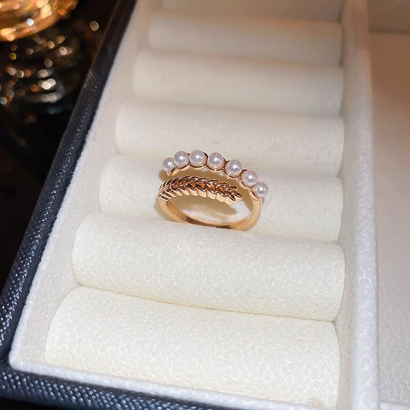 Ring Rhinestone Open Freshwater Pearl