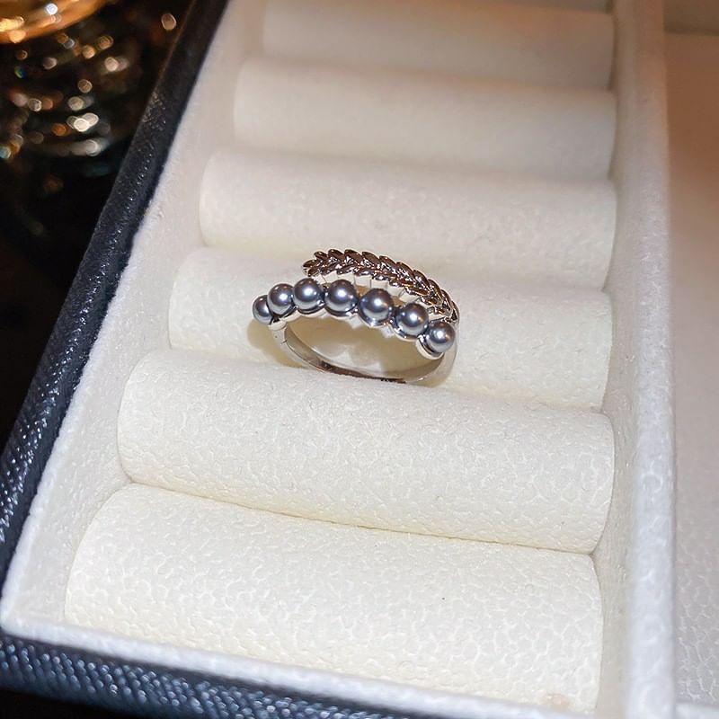 Ring Rhinestone Open Freshwater Pearl