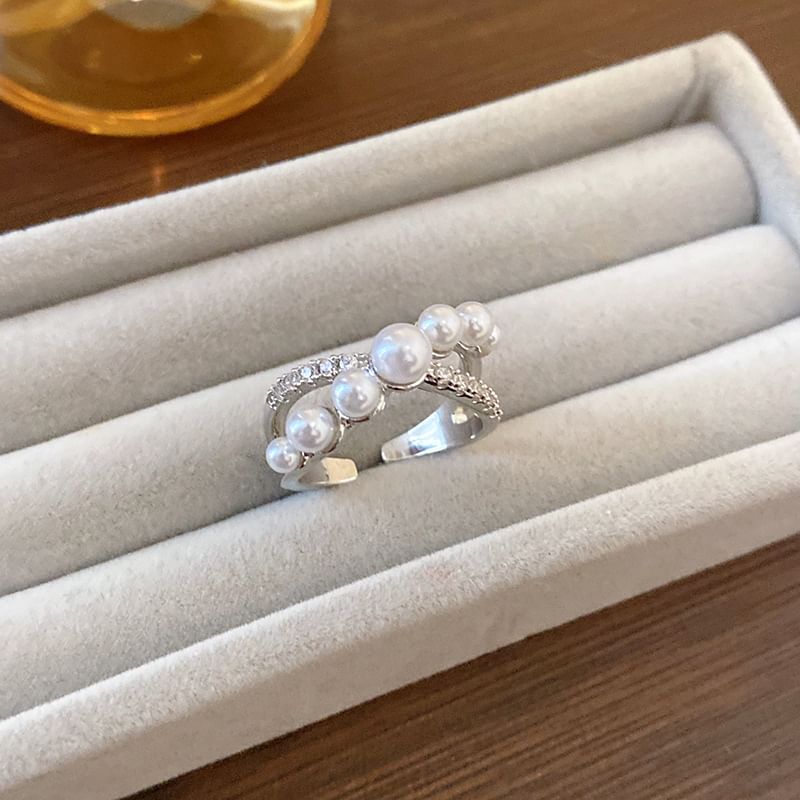 Ring Rhinestone Open Freshwater Pearl