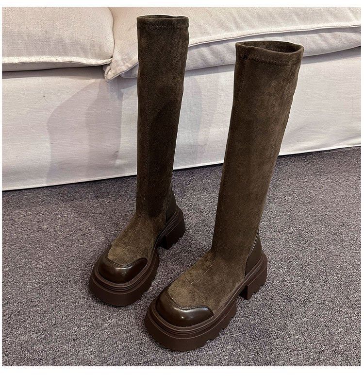 Boots Suede Platform Faux Tall