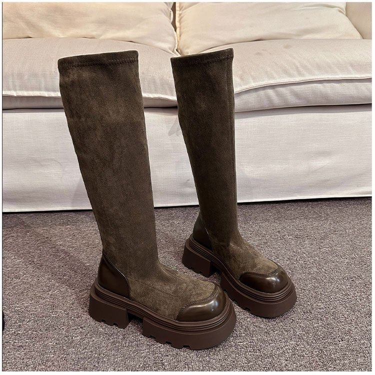 Boots Suede Platform Faux Tall