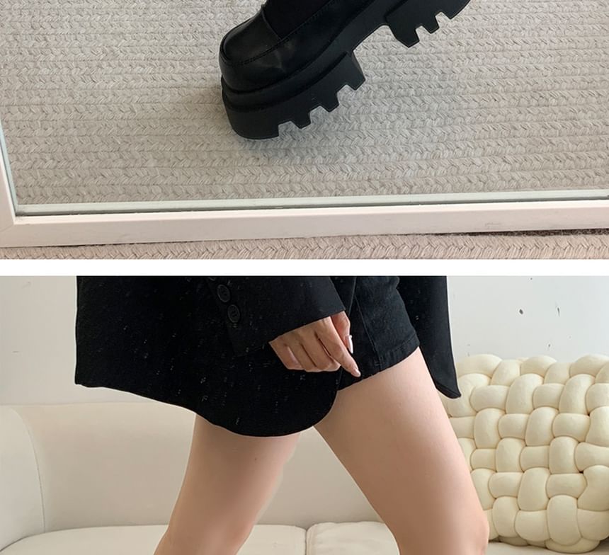 Platform Faux Leather Panel Buckled Short Boots