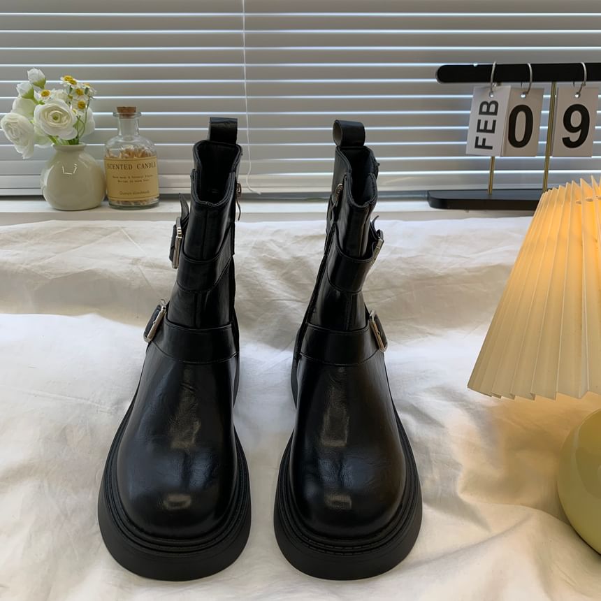 Platform Plain Buckle Short Boots