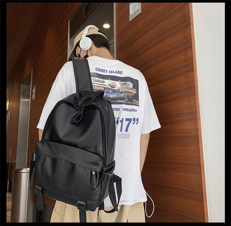 Leather Multi-Pocket Backpack Faux