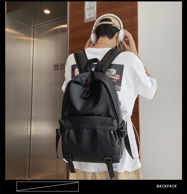 Leather Multi-Pocket Backpack Faux