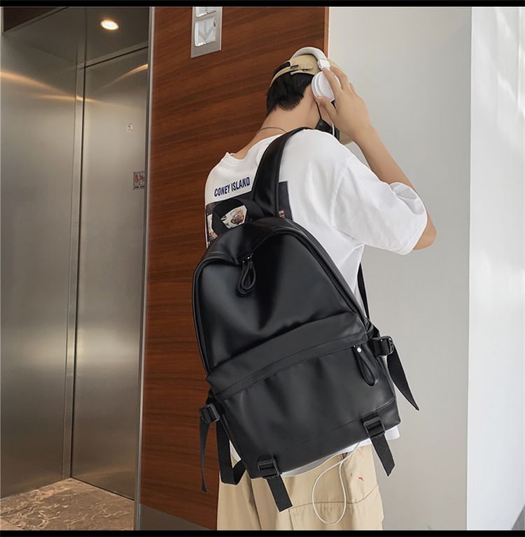 Leather Multi-Pocket Backpack Faux