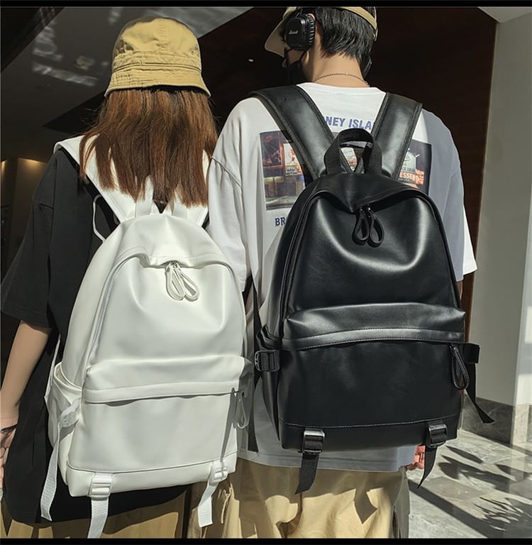 Leather Multi-Pocket Backpack Faux