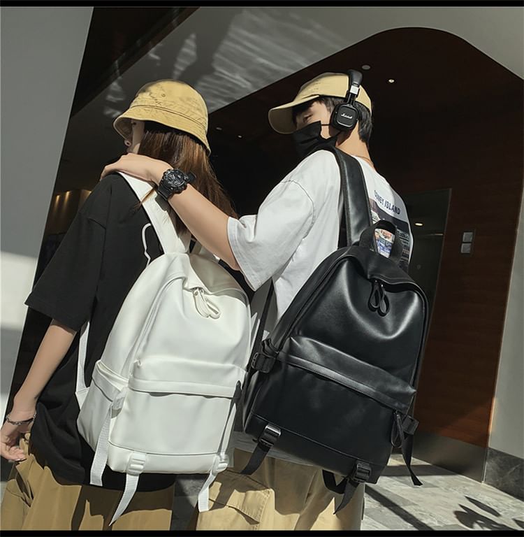 Leather Multi-Pocket Backpack Faux