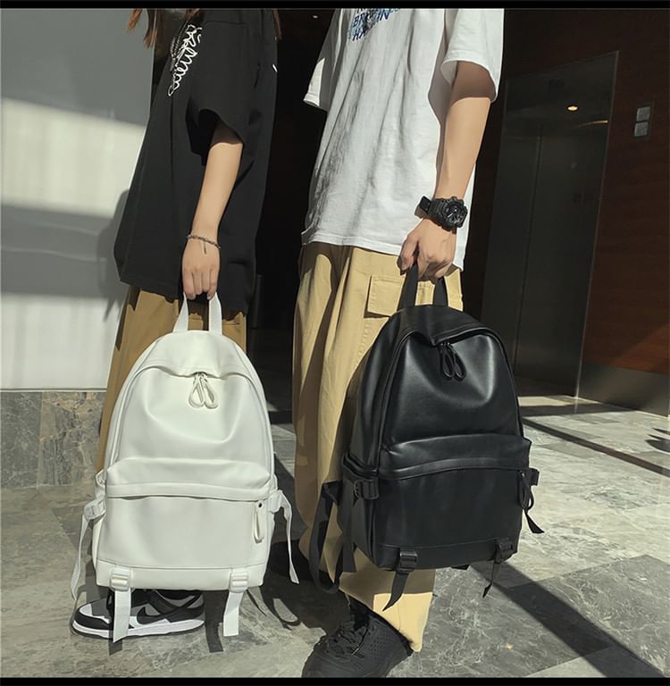 Leather Multi-Pocket Backpack Faux