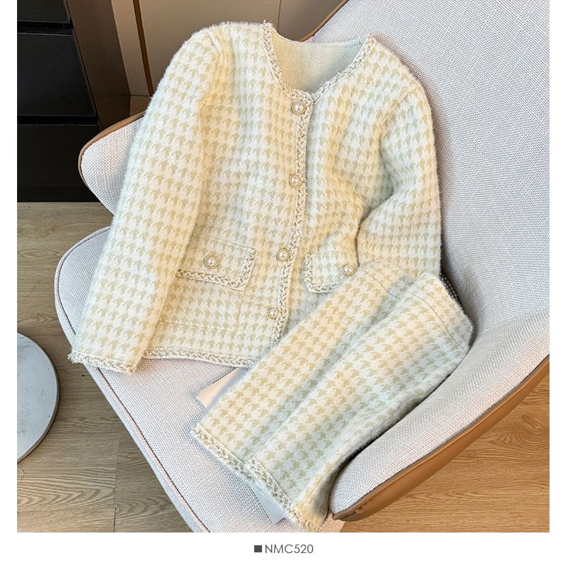 Set: Crew-Neck Tweed Jacket + Mini Skirt