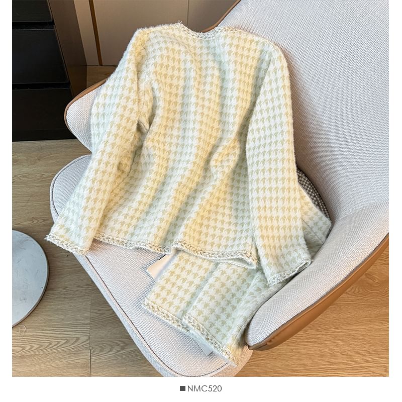 Set: Crew-Neck Tweed Jacket + Mini Skirt