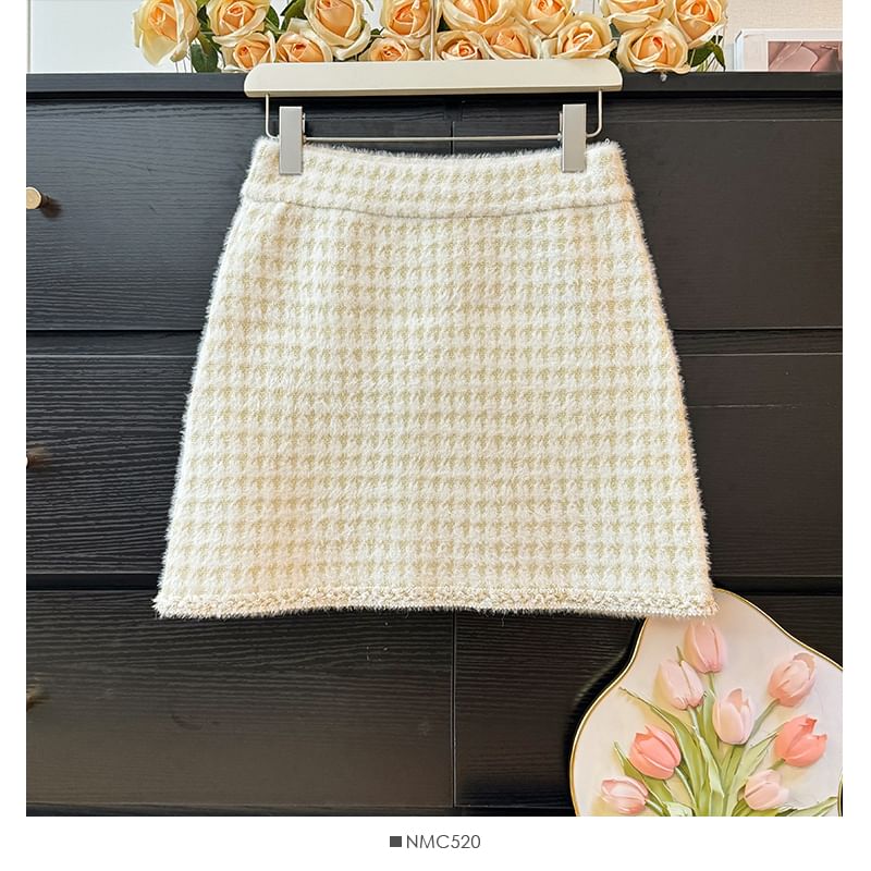 Set: Crew-Neck Tweed Jacket + Mini Skirt