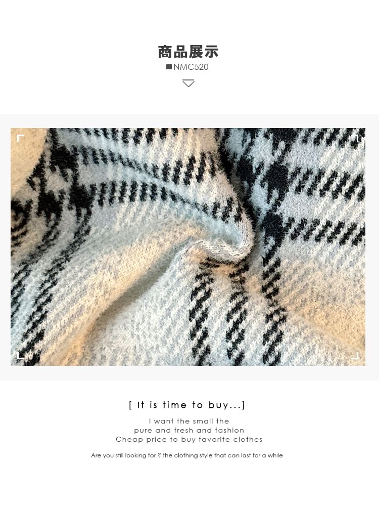 Plaid Round-Neck Wool Jacket