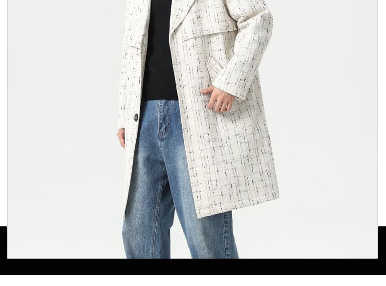 Collared Tweed Button-Up Long Coat