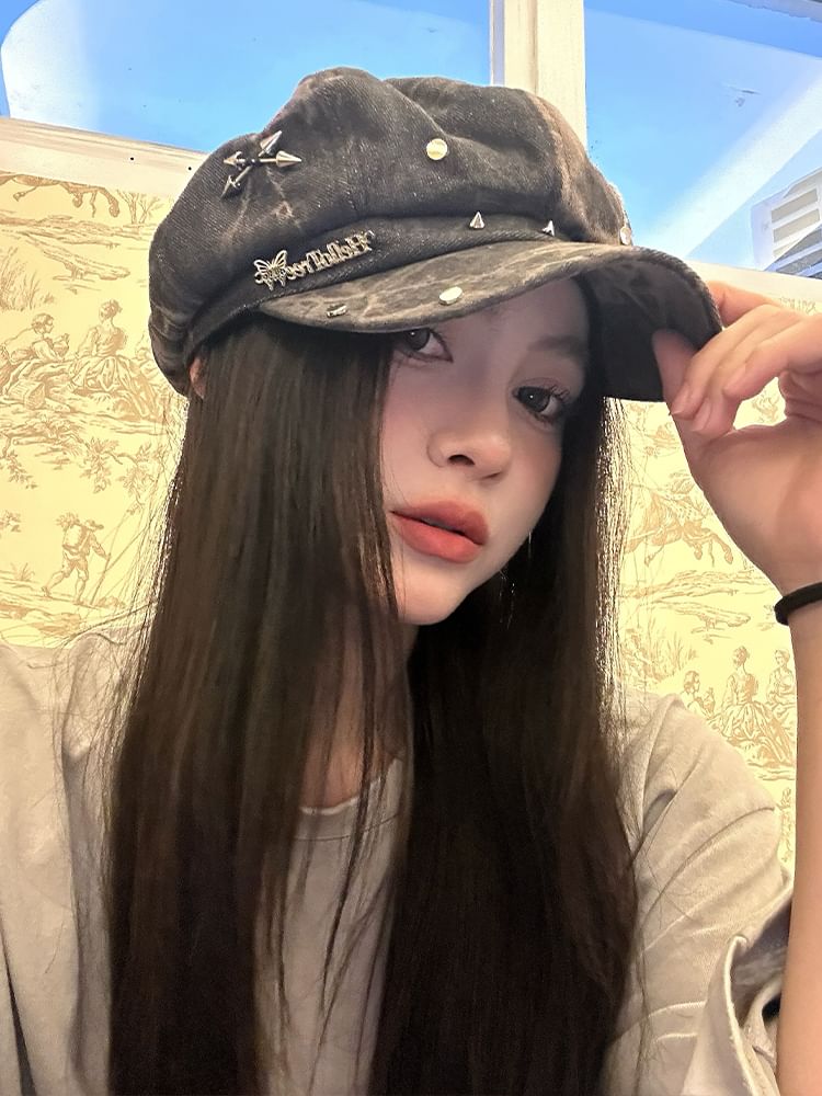 Applique Star Cap Newsboy Denim Studded