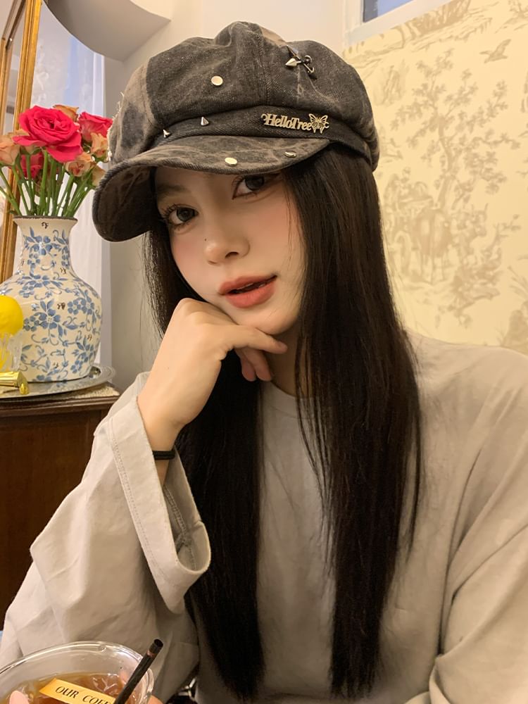 Applique Star Cap Newsboy Denim Studded