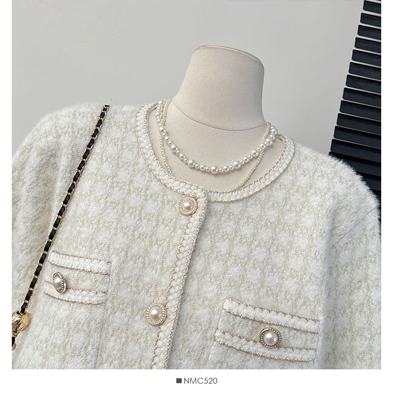 Set: Crew-Neck Tweed Jacket + Mini Skirt