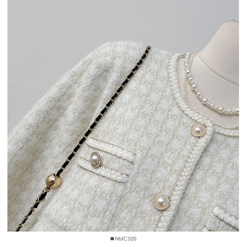 Set: Crew-Neck Tweed Jacket + Mini Skirt