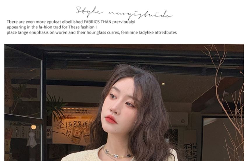 Plain Applique Tweed Single-Breasted Jacket