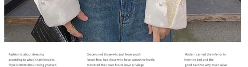 Plain Applique Tweed Single-Breasted Jacket