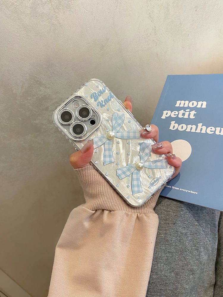 Faux Pearl Set Decoration Bow Adhesive Case Phone /