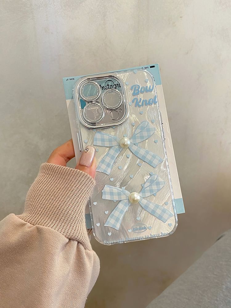 Faux Pearl Set Decoration Bow Adhesive Case Phone /