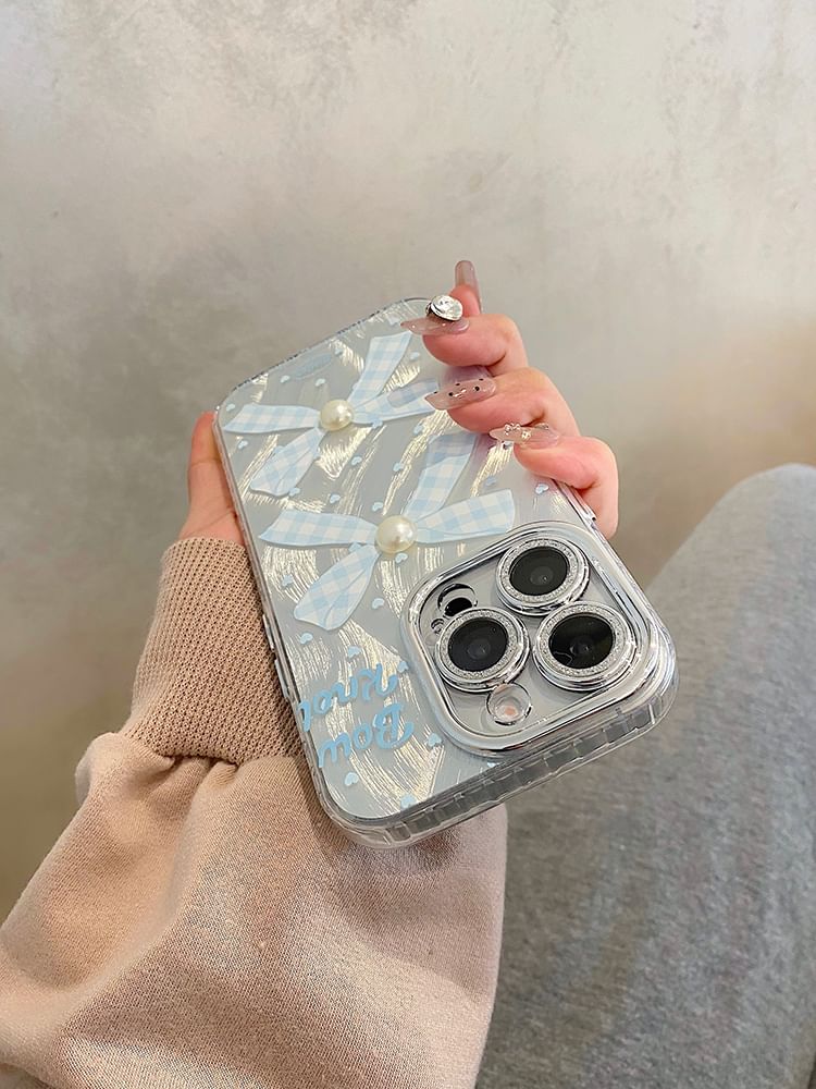 Faux Pearl Set Decoration Bow Adhesive Case Phone /