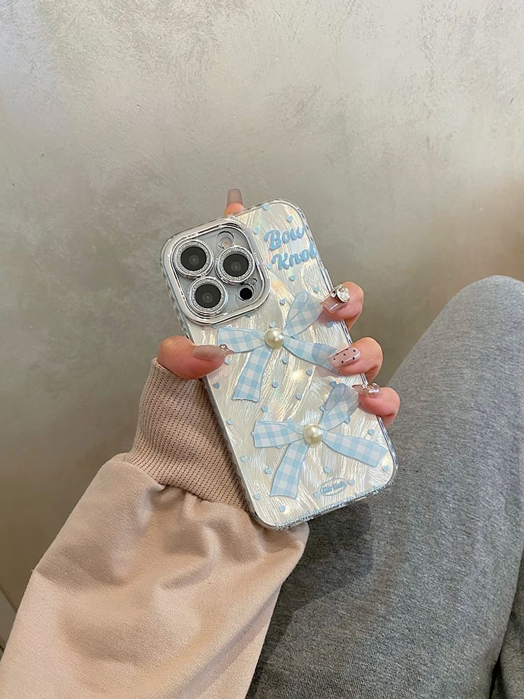 Faux Pearl Set Decoration Bow Adhesive Case Phone /