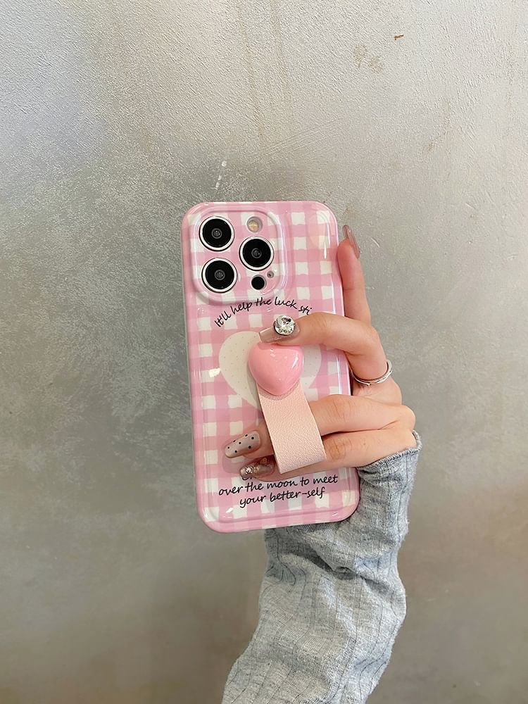 Heart Finger Strap Set Phone / Case Plaid