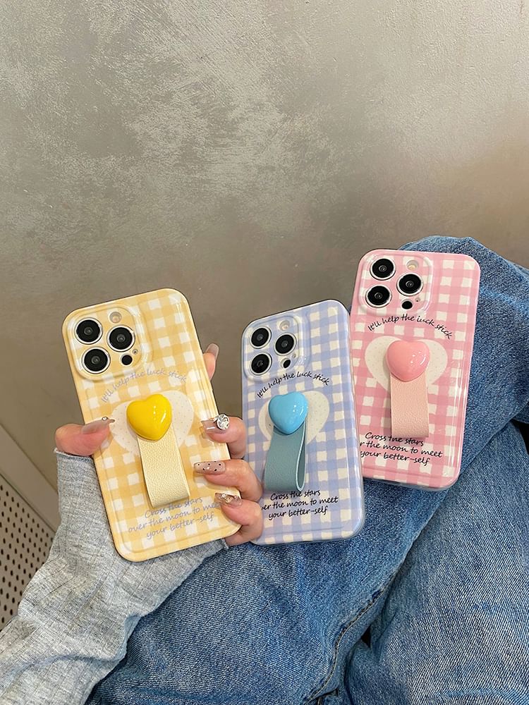 Heart Finger Strap Set Phone / Case Plaid