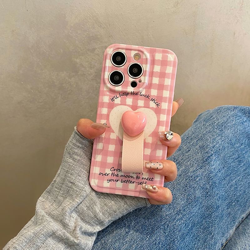 Heart Finger Strap Set Phone / Case Plaid