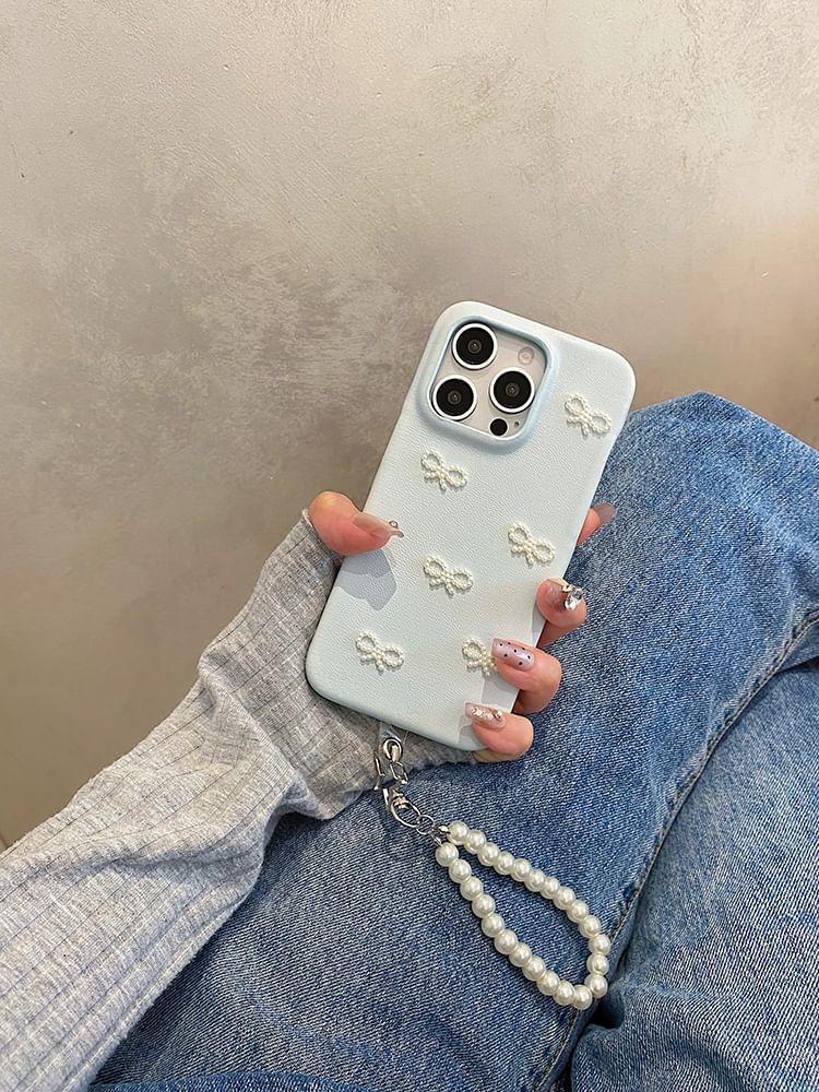 / Strap Set Bow Pearl Case Phone Faux