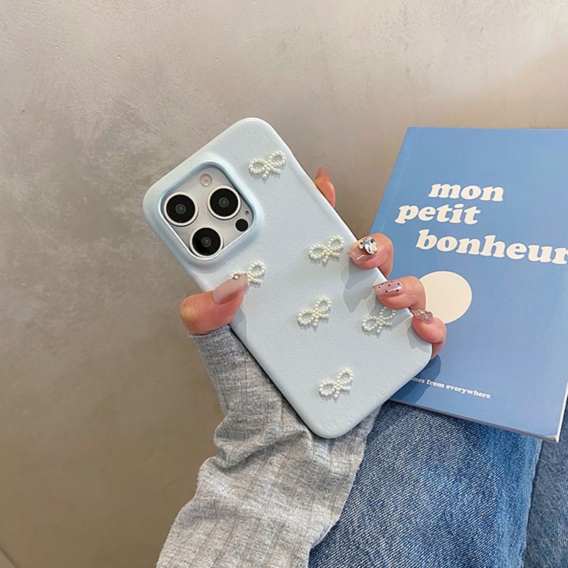 / Strap Set Bow Pearl Case Phone Faux