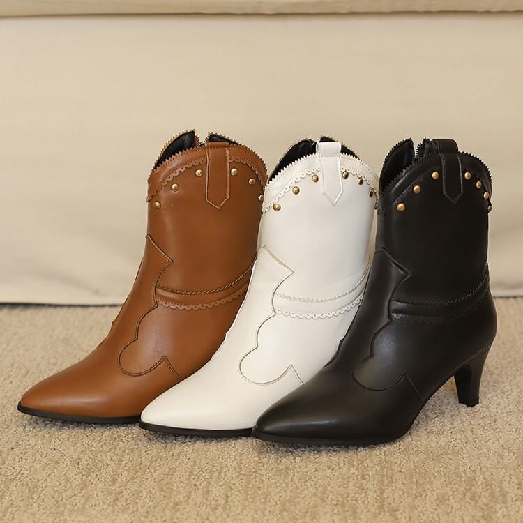 Studded Heel Short Chunky Boots