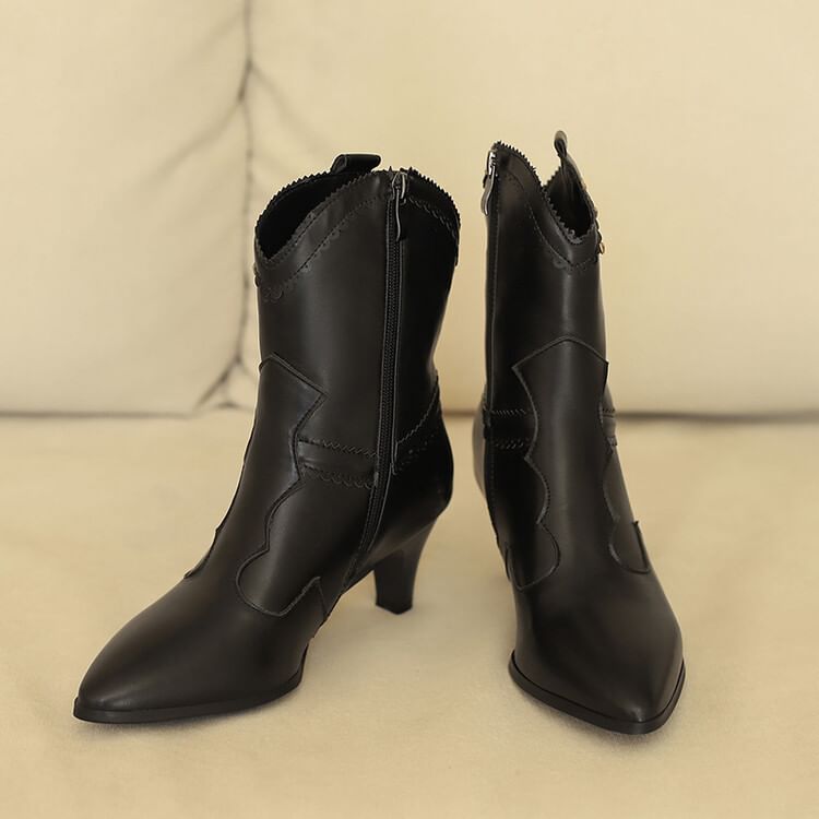 Studded Heel Short Chunky Boots