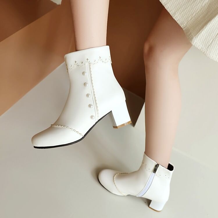 Boots Pearl Short Chunky Faux Heel