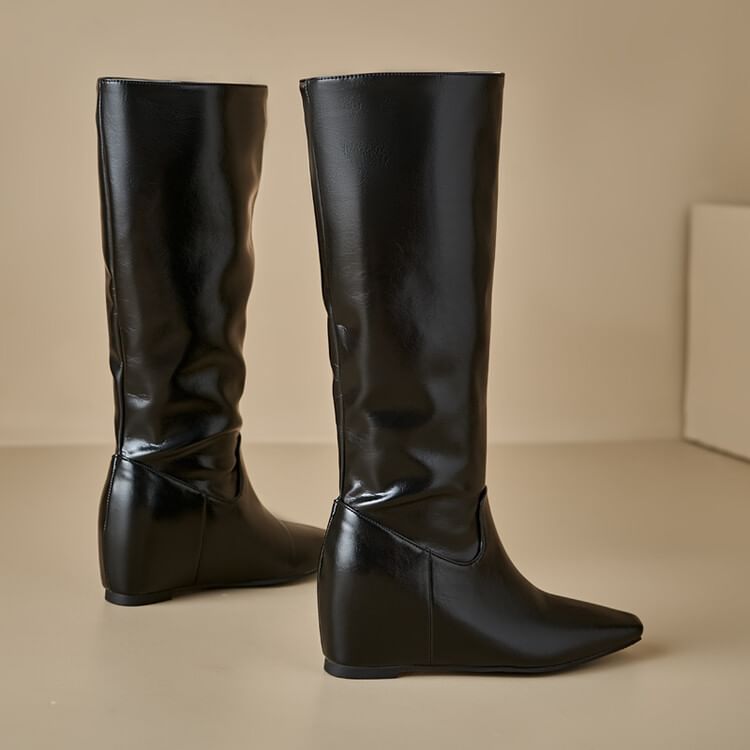 Heel Tall Plain Hidden Boots Wedge